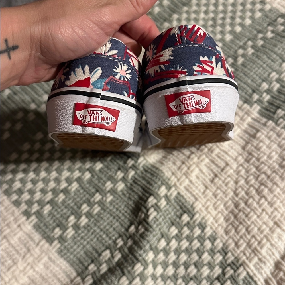 Vans Floral Slip-On Shoes in Red, White, and Blue - Picture 4 of 5